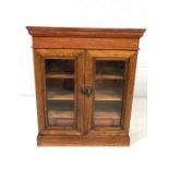 Small glazed door three shelf display cabinet with inner drawer (H70cm x W60cm x D26cm)