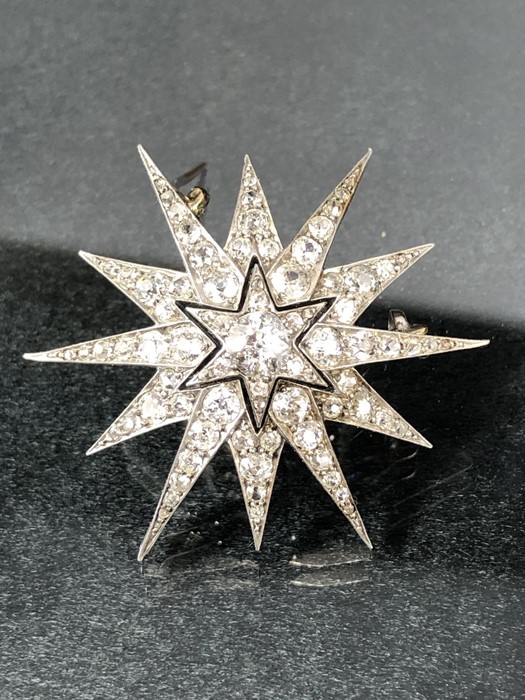 Late Victorian six-rayed Starburst Diamond Brooch, encrusted throughout with 97 various sized Old - Image 3 of 12