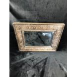 Carved wooden rectangular bevel-edged mirror approx 54cm x 44cm