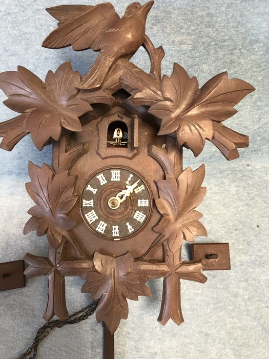 Carved Wooden cuckoo clock with pendulum and weights A/F - Image 2 of 14