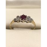 9ct gold ruby and diamond ring, approx size 'M.5'