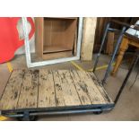 Industrial metal trolley with metal frame and wooden base