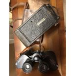 Kodak Brownie Junior - Model A in original leather case and a pair of Zenith binoculars