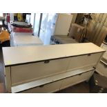 Long low white modern storage unit of two large drawers approx 190 x 40 x 50cm tall