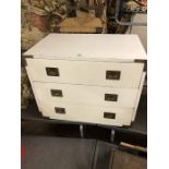 Campaign-style low chest of three drawers