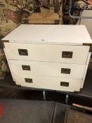 Campaign-style low chest of three drawers