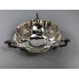 Hallmarked Silver Bon Bon dish with alternate patterned decoration on three Rams head feet