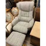 Upholstered swivel chair with matching footstool