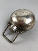 Silver coloured Hip flask with screw silver cap and hinged handle