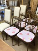 Collection of six bentwood chairs and three upholstered dining chairs