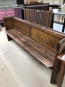 Stained pine church pew approx. length 212cm, height 89cm