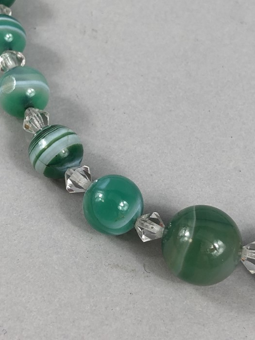 Victorian (recently restrung) 16” Green banded agate with crystal spacers. Graduated from 8.7mm x - Image 2 of 5