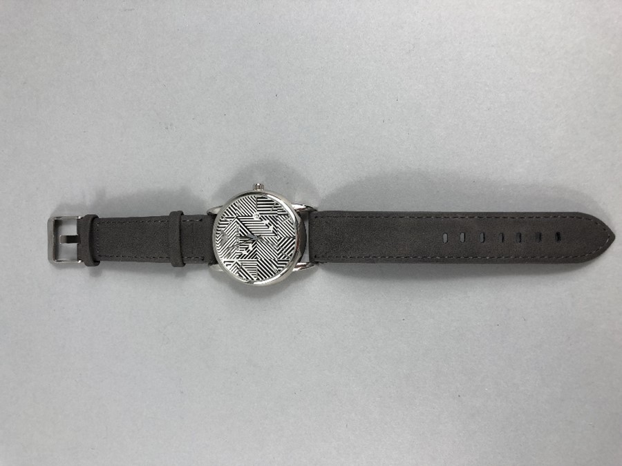 Contemporary watch by Emporio Armani with date and grey suede strap - Image 2 of 5