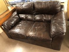 Two seater brown leather sofa