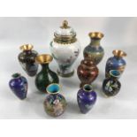 Collection of ten Cloisonne vases and urns