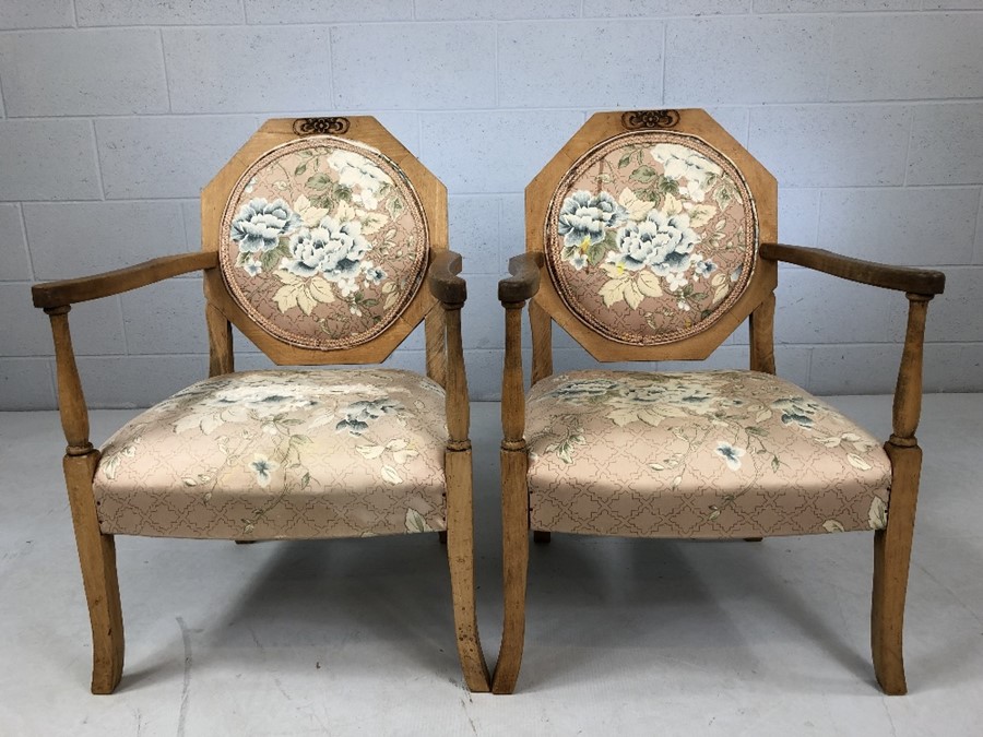 Pair of low upholstered bedroom carver chairs with floral motif (A/F) - Image 2 of 4
