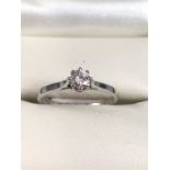 18ct White Gold Diamond Solitaire ring (approx 30pts) size K.5 inscribed to inner "I Love You"
