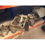 Collection of tools stamps, weighing scales and weights etc