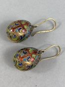 18ct Gold Pair of Yellow metal Cloisonné Enamel Earrings in the style of Faberge Easter Eggs.