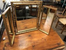 Gilt framed tri-fold mirror