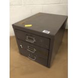 Small metal industrial Filing cabinet of three drawers