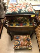Piano stool with tapestry seat and two small stools