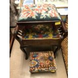 Piano stool with tapestry seat and two small stools