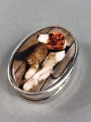Small oval Sterling silver snuff box with a dog picture to the Lid