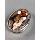 Small oval Sterling silver snuff box with a dog picture to the Lid