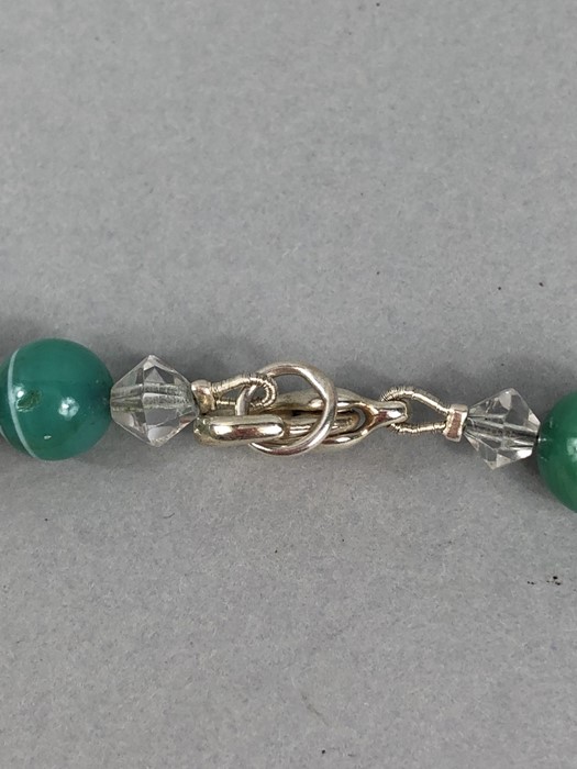 Victorian (recently restrung) 16” Green banded agate with crystal spacers. Graduated from 8.7mm x - Image 4 of 5