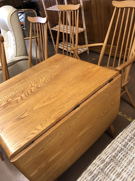 Ercol: Ercol Dining table and four blonde stick back mid century style chairs (one carver) - Image 4 of 7