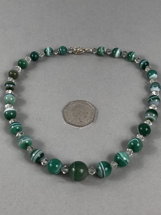 Victorian (recently restrung) 16” Green banded agate with crystal spacers. Graduated from 8.7mm x - Image 5 of 5