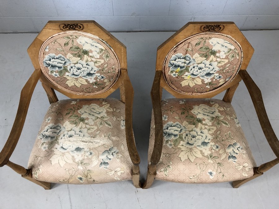 Pair of low upholstered bedroom carver chairs with floral motif (A/F) - Image 3 of 4