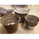 Collection of three wicker & metal baskets