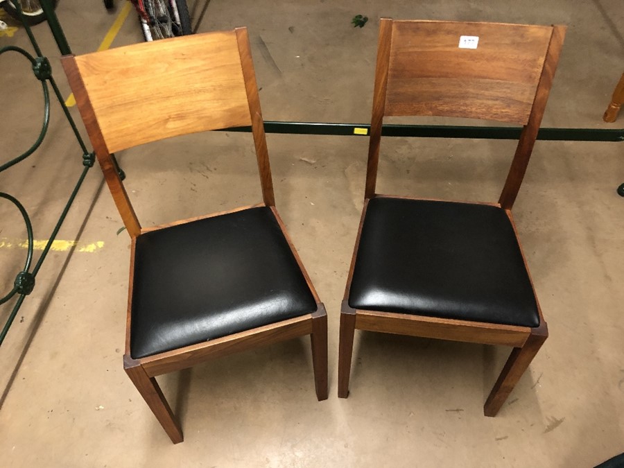 Pair of teak framed dining chairs with Black padded seats - Image 4 of 4