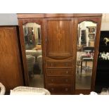 Edwardian Gentleman's wardrobe with two bevel edged mirrors and inlay to central door