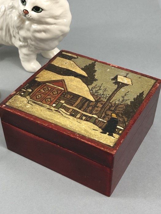 A collection of mostly Russian miniature pottery animals in Russian hand painted box with a - Image 3 of 6