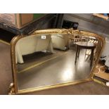 Gold Gilt over-mantle mirror. Length at base approx 122cm, height at centre approx 81cm, depth