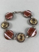 Victorian Scottish Dark tan banded Agate and pale yellow Cairngorm Bracelet Measuring approx: 7¼“.