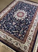 Blue ground Kashmir shubas medallion design rug approx. 240cm x 160cm