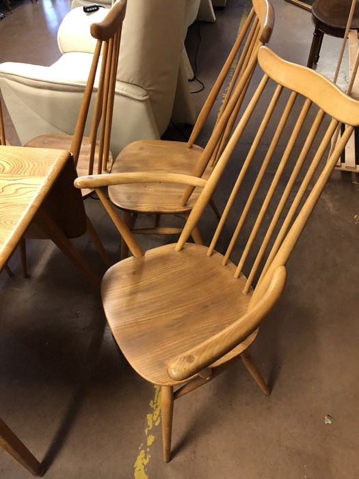 Ercol: Ercol Dining table and four blonde stick back mid century style chairs (one carver) - Image 5 of 7