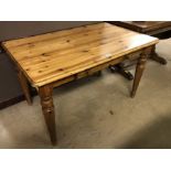 Pine kitchen table with single drawer, approx dimensions 120cm x 76cm