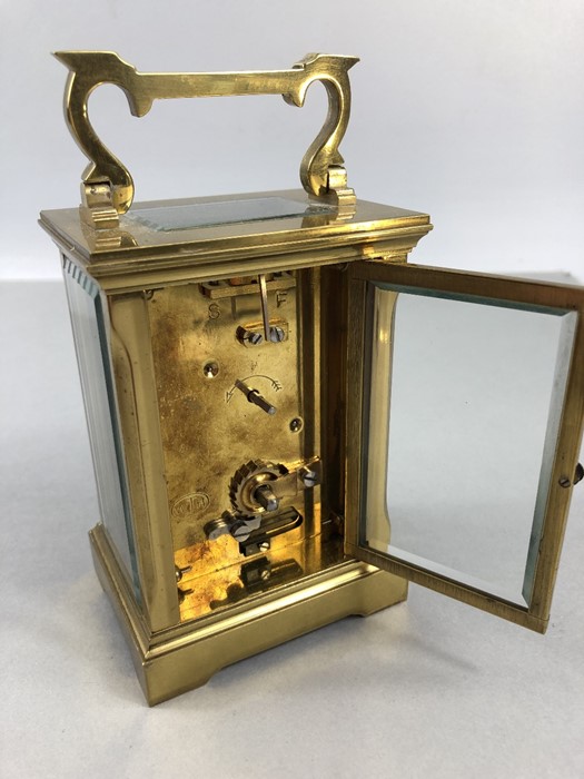 A circa 1900 brass carriage clock, the rectangular face with circular chapter ring set with Roman - Image 5 of 8