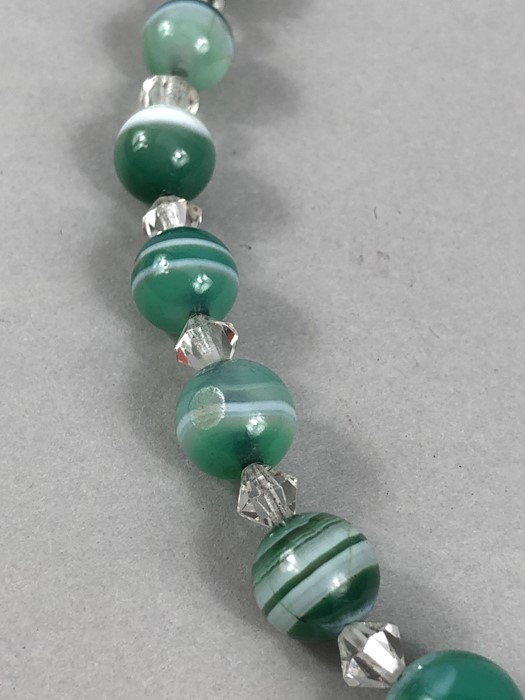 Victorian (recently restrung) 16” Green banded agate with crystal spacers. Graduated from 8.7mm x - Image 3 of 5