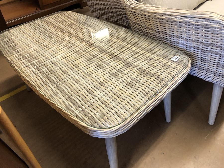 Grey Rattan conservatory furniture Suite with Grey cushions (two seater settee, two armchairs and - Image 2 of 5