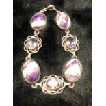 Amethyst (approx 12mm x 9mmand Blue John (approx 21mm x 14mm) Bracelet on Silver mounts, three