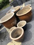 Collection of modern garden pots, eight in total