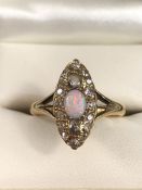 Opal and Diamond unusual boat shaped 18ct Gold ring
