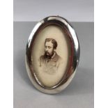 Silver Hallmarked Oval picture frame with wooden back