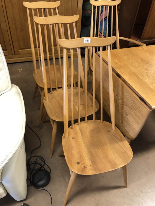 Ercol: Ercol Dining table and four blonde stick back mid century style chairs (one carver) - Image 2 of 7